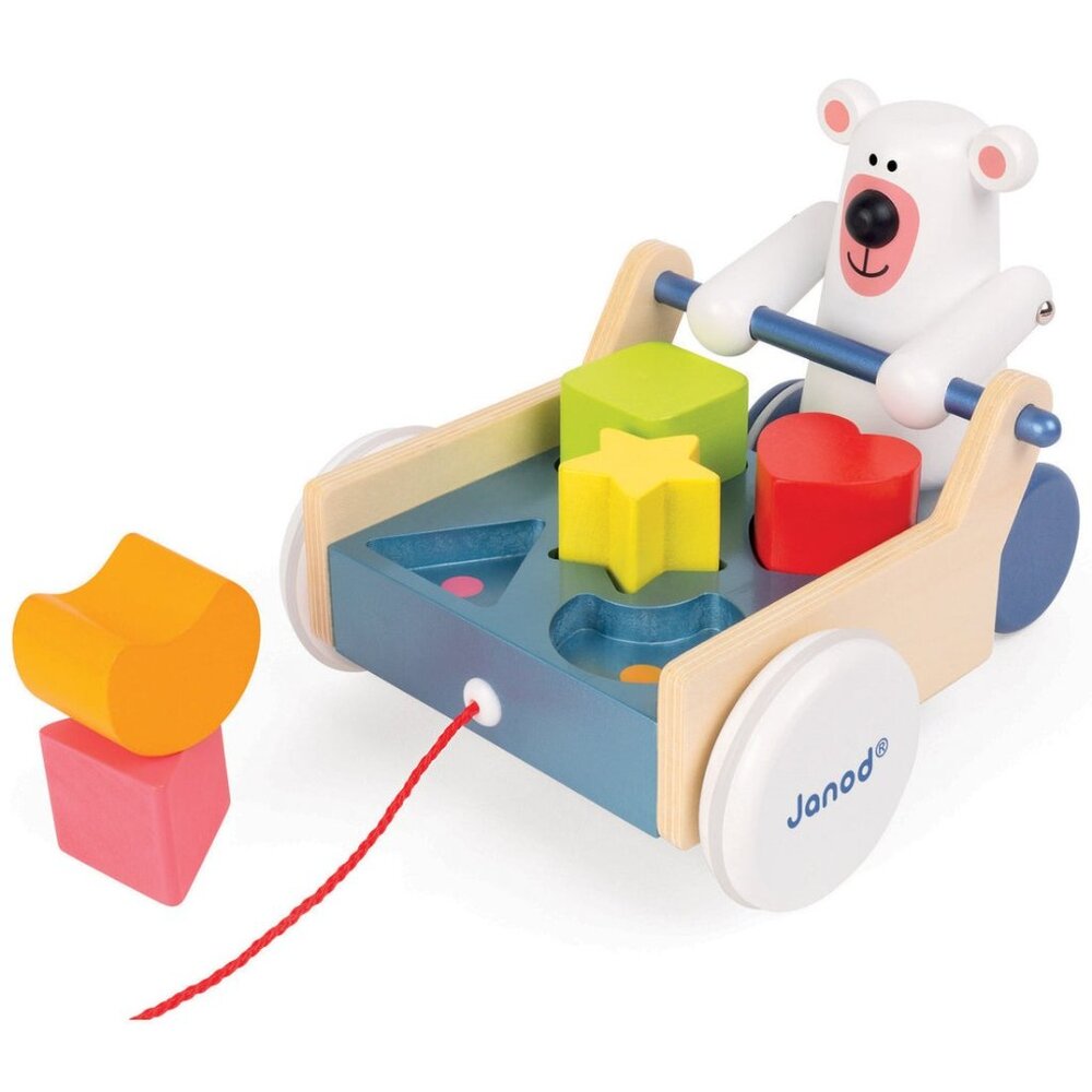 Janod Zigolos Pull Along Shape Box Bear Baby Toy 2 Game in 1  Brand New For12m +